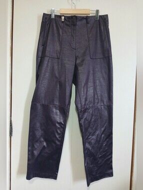 Lasania Deep Purple Faux Leather Pants - Shiny Moto Style - Size 14